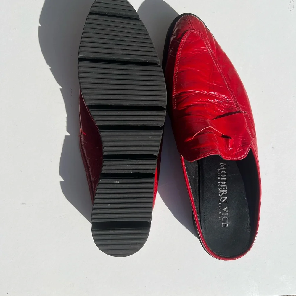 Modern Vice Red Pointed Leather Slip-On Loafers